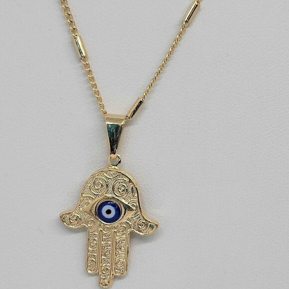 Jewelry - Brand New Brazilian 18k Gold Filled Hamsa with blue evil eye Necklace